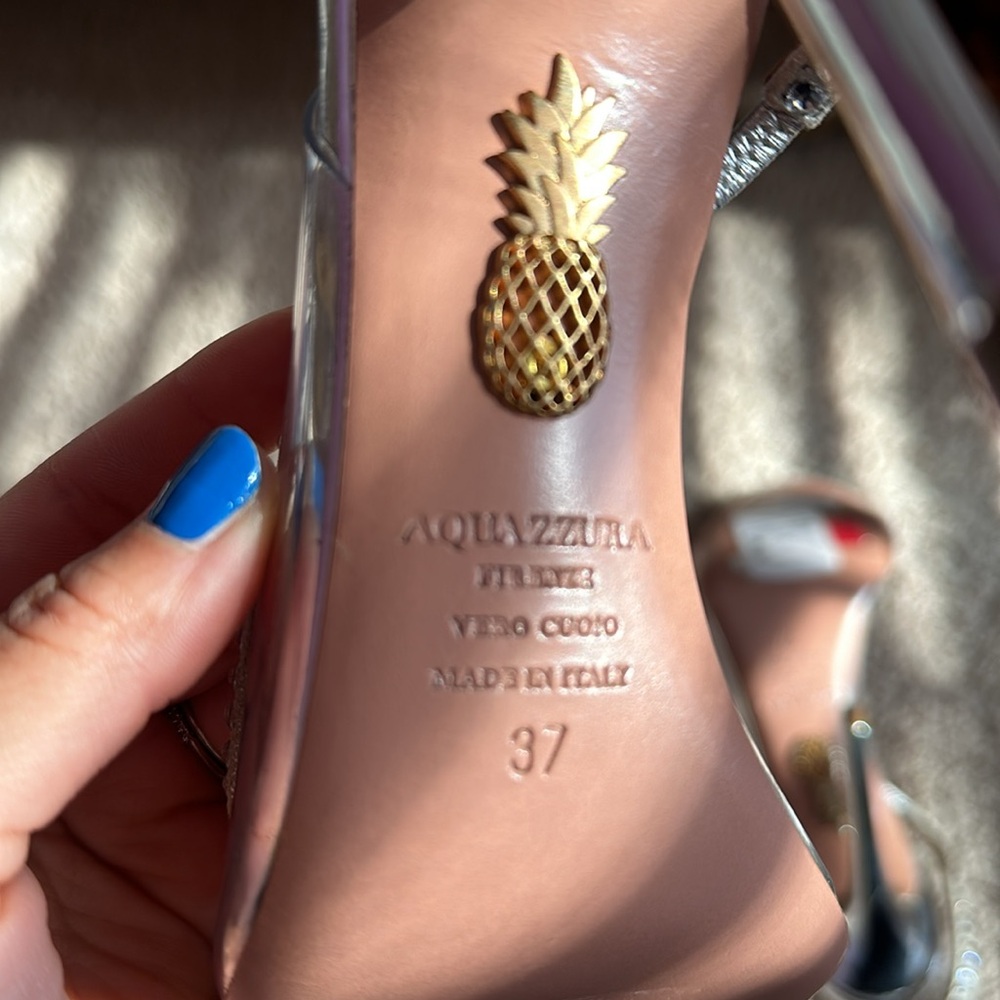NWT Aquazzura Crystal Metallic d'Orsay Pump Sandals - Picture 5 of 7